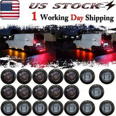#ad 12V Red Amber Side Marker Lights Truck Trailer Round 3 4quot;LED Bullet Light PSEQT $8.99