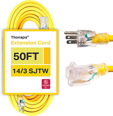 #ad Thonapa 14 3 Heavy Duty Lighted Outdoor Extension Cord Yellow Cable with 3 Pro $42.21