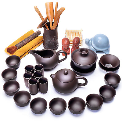 #ad yixing zisha Pottery kungfu tea pot gaiwan pitcher tea cup Teapot Tea pet Set $239.71