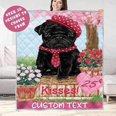 #ad Pug Quilt Dog Bedding Personalized Bed Gift Many Designs NWT $54.99