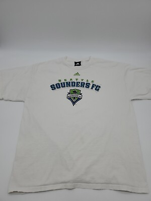 #ad Adidas Logo XL white sport Mens Seattle FC Soccer shirt..T116 $4.50