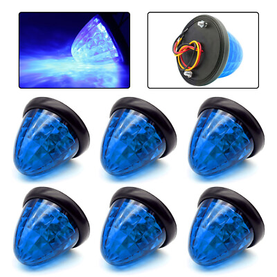 #ad 6pcs Blue Round LED Side Marker Beehive Cone Lights for Peterbilt Truck Trailer $32.98