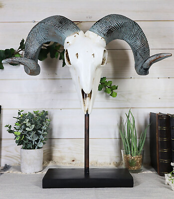 #ad Realistic Bighorn Sheep Ram Head Skull Rustic Sculpture On Pole Stand 18quot;H $55.99