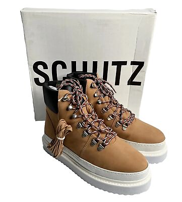 #ad SCHUTZ Marula Women’s Waterproof Lace Up Boots Size 8 Honey Beige Platform NIB $45.00