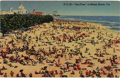 #ad Sun Time at Miami Beach Florida ca1955 VTG Teich Linen Postcard $4.82