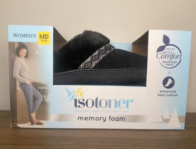 #ad Isotoner Womens Eco Comfort Memory Foam Faux Fur Indoor Outdoor Size MD 7.5 8 $19.99