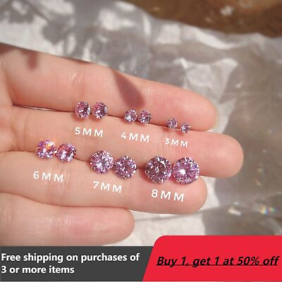#ad 1Pair Pink Crystal Studs Earrings Small Sleeper Cubic Zirconia Stud Earrings $3.79