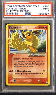 #ad 2007 100 Flareon Gold Star Gold Star Holo Rare Pokemon TCG Card PSA 9 $1150.00