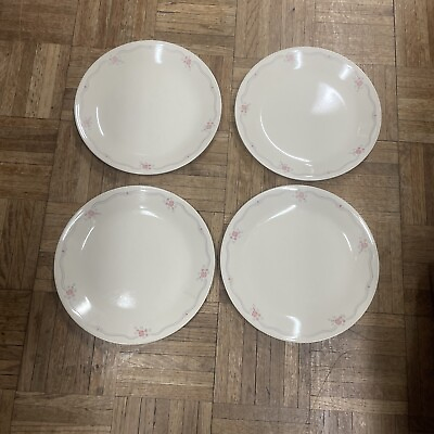 #ad 4 Vintage Corelle English Breakfast Dinner Plates Pink Roses 10 1 4quot; USA $36.00