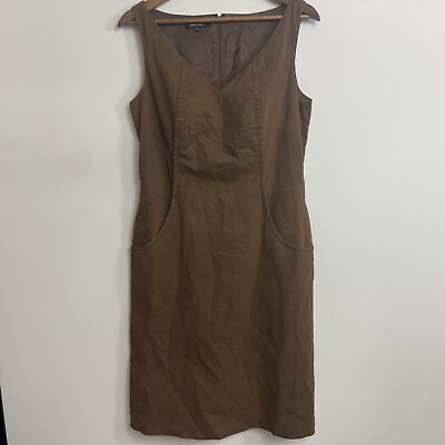 #ad Lafayette 148 New York Dress Women Brown Casual Dress whit Pockets Size 8 $45.12