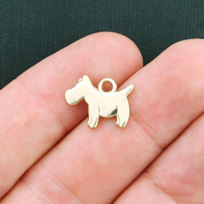 6 Dog Charms Antique Gold Tone 2 Sided Westie or Scottie Dog GC351 $6.50