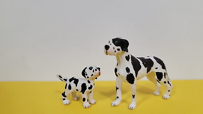 Schleich GREAT DANE 16384 16385 Female Harlequin Adult Puppy Dog Figure Retired $24.95