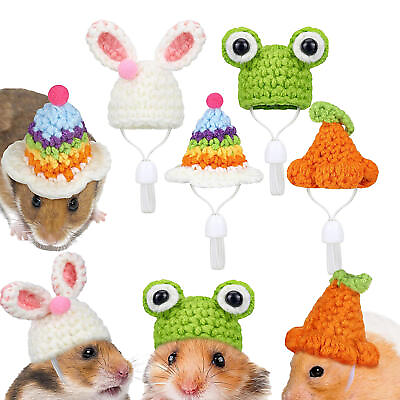 #ad 4pcs Mini Hamster Hat Hand Knitted Small Animal Hat Guinea Pig Lizards Hats $12.73