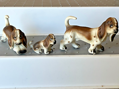 #ad Vintage Bone China Miniatures Set of 3 Basset Hound Dogs Made in Japan $17.95