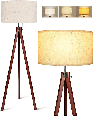 #ad Wood Tripod Floor Lamp 3 Color Temperatures Mid Century Modern Boho Floor Lamp $102.74
