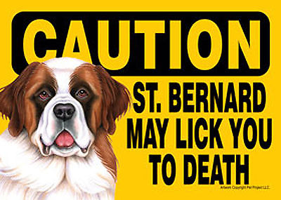 #ad Saint Bernard Caution May Lick You To Death Dog Sign Magnet Hook amp; Loop Faste... $9.50
