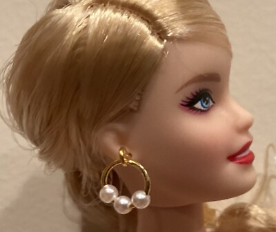 #ad Handmade Barbie Gold And Pearl Hoop Earrings $4.99