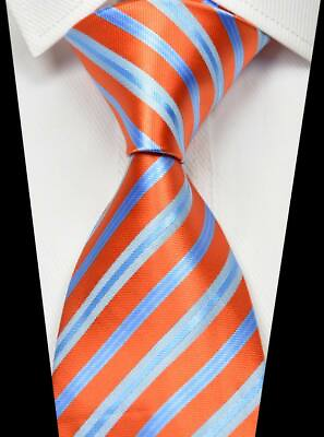 #ad New Classic Striped Orange Blue 100% Silk Men#x27;s Necktie Neck Tie 3.15#x27;#x27; 8CM $9.99