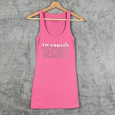 #ad Victorias Secret Tank Top Women’s Small Pink Rhinestone Logo $14.99