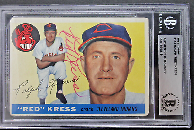 #ad Ralph Red Kress d.1962 Autographed Signed 1955 Topps #151 Vintage Card BAS $299.99