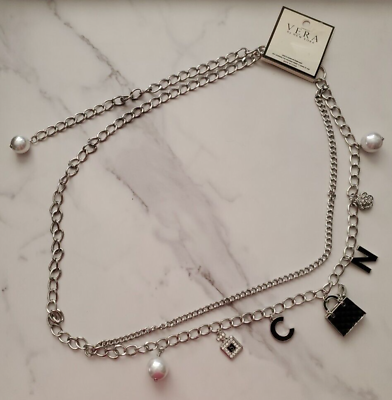 #ad VERA By New York Womens Adjustable Silver Multi Strand with Charms Chain Belt $44.99