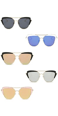 #ad 12pcs Women#x27;s Brow Bar Mirrored Lens Cat Eye Fashion Sunglasses Mixed Colors $15.99