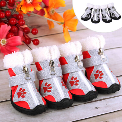 #ad Non Slip Dog Shoes Fleece Boots Winter Warm Bling Sequins Snow Rain Booties XL $15.49