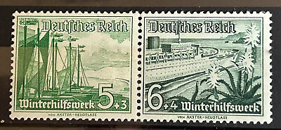 #ad 1937 German 2 stamps MH* Mi:DR W125 Winterchilswerk Ships 313 GBP 2.25