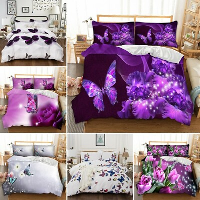 #ad 3D Butterfly Duvet Cover Set Twin Full Queen King Size Bedding Set Pillowcases $9.99