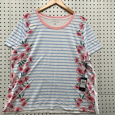 #ad NEW Tommy Hilfiger Floral Shirt Womens Plus SIze 1X Top Striped Flower 23x25.5 $28.49