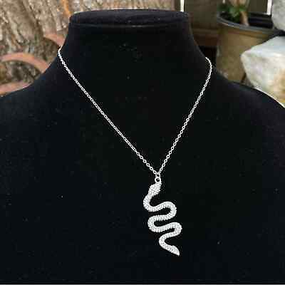 #ad Silver Tone Rhinestone Snake Fashion Pendant Necklace $8.00
