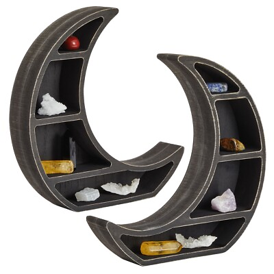 #ad 2 Pack Moon Shelf for Crystals Wood Display for Rustic Home Décor 10x10x2 In $24.99