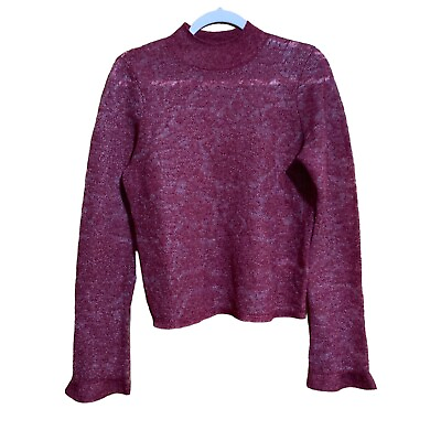 #ad By Anthropologie Size Medium Burgundy Merino Wool Blend Fuzzy Pullover Sweater $35.00