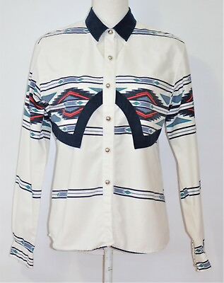 #ad Roper Womens Country Western Blouse Size M Button Front White Cut Out Aztec $39.99