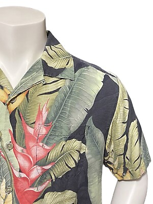 #ad Tommy Bahama Mens Floral Silk Shirt Size Small Tropical Aloha Leaf Short Sleeves $25.90