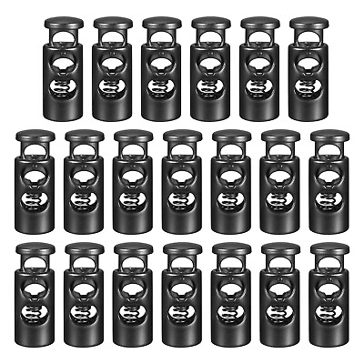 #ad 34pcs Double Holes Spring Toggle Stopper Cord Stops Fastener Toggle Black $12.34