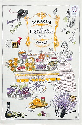 #ad French Cotton Kitchen Dish Tea Towel Farmers Market Provence Made In France $21.25