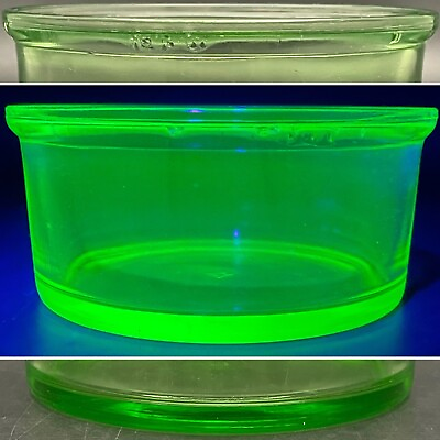 #ad Hazel Atlas Uranium Glass Round Refrigerator Bowl c1930s Made in USA 6quot;dia 20oz $32.00