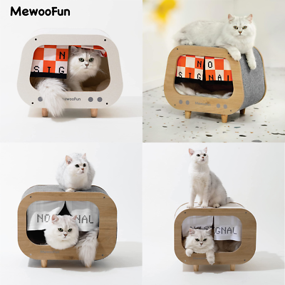 #ad MewooFun 4Kit Cat House Cat Condo TV Cat Bed Indoor Wooden Cat Shelter Furniture $39.99