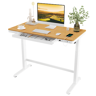 #ad FlexiSpot Bamboo Texture Desktop Height Adjustable Standing Desk with Drawers $499.99