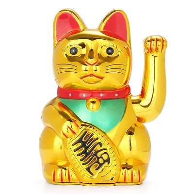 #ad Maneki Neko Lucky Fortune Cat Japanese Lucky Cat with Waving Arm Gold Battery... $20.42