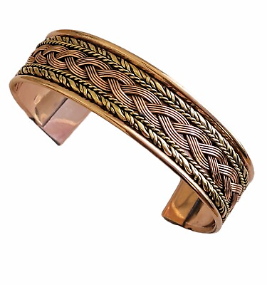 #ad Solid Copper 2 Tone Cuffed Bracelet Pure Copper Arthritis Pain Therapy Cuff $9.99