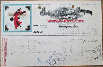 #ad Davenport IA 1910 Color Letterhead: Cracker Biscuit Bakery Ice Skating Woman $19.99
