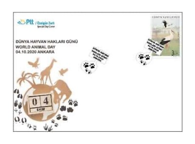 #ad TURKEY 2020 FDC WORLD ANIMAL DAY STORK CAT DOG GIRAFFE BIRD $6.80
