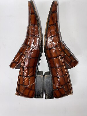 #ad Vintage Brown Crocodile print Loafers size 40 EU USA 7.5 Brown Venetian $24.47