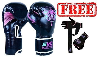 #ad EVO Ladies Pink Boxing Gloves Kids Women MMA Punch Bag Kick Boxing MuayThai GBP 18.99