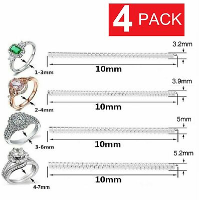 #ad 4Pcs Ring Size Adjuster Invisible Clear Ring Sizer Jewelry Fit Reducer Guard US $4.05
