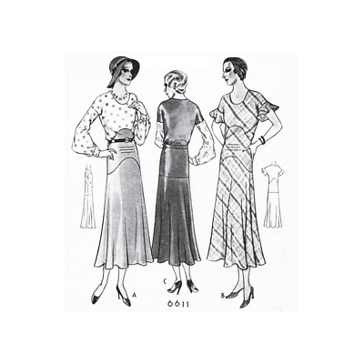 #ad Past Patterns 6611 Early 1930s Dress w Waist Yoke Sewing Pattern bust 34quot; $27.00
