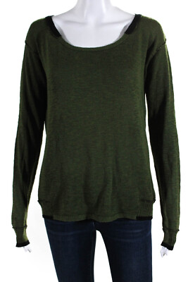 #ad Michael Stars Womens Pullover Contrast Trim Scoop Neck Sweater Green Size 1 $42.69