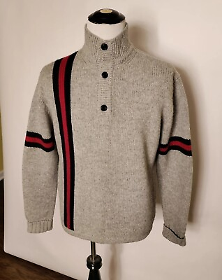#ad Gap Lambs Wool Sweater Men Racing Stripe vintage hong kong Medium rugby henley $18.99